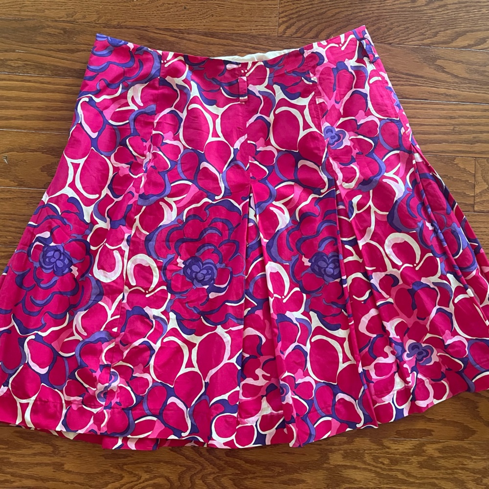 Lilly Pulitzer silk cotton skirt lined floral purple hot pink SZ 4 FESTIVAS